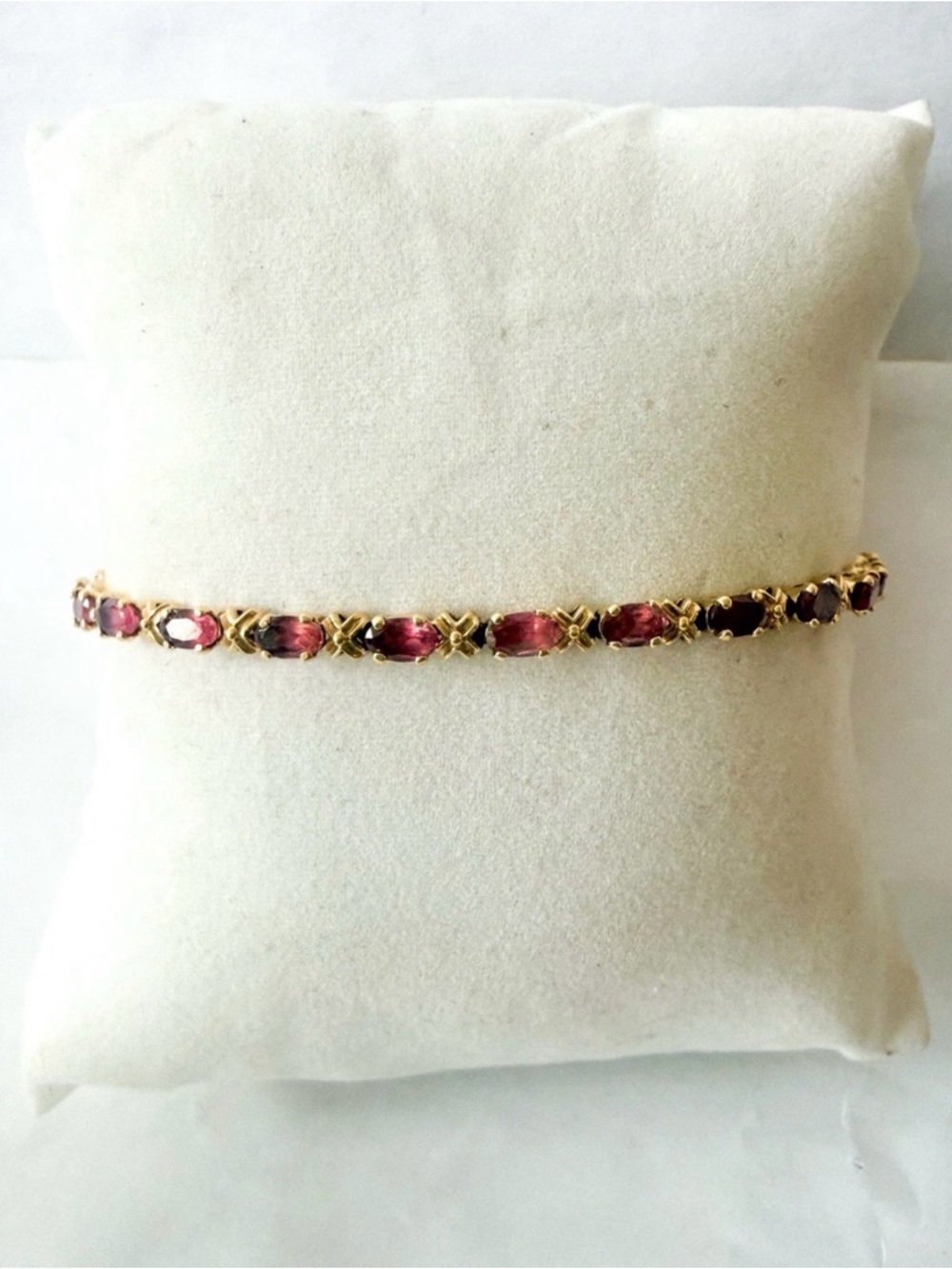 14k Yellow Gold Tennis Bracelet. Natural Rubellite Pink Tourmaline Larger. 8"